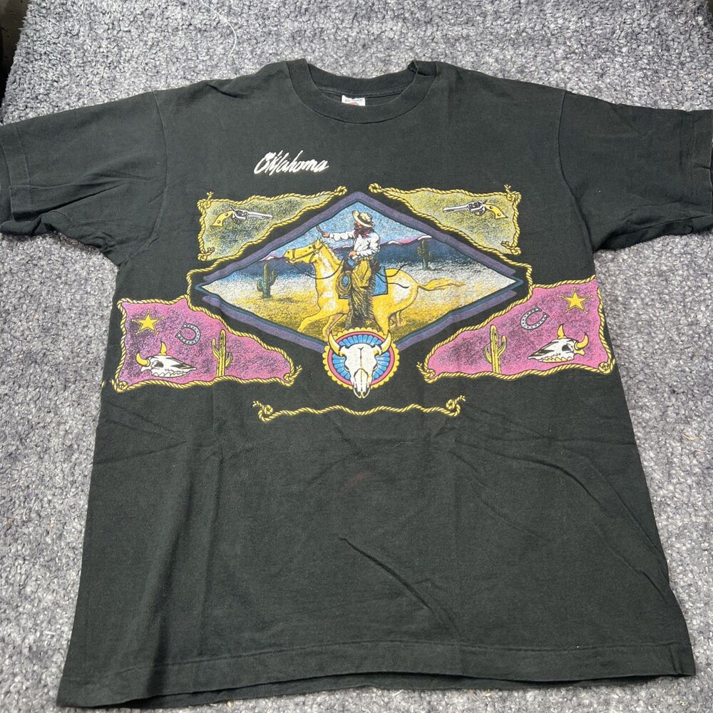 Vintage Oklahoma Shirt Men L Black Single Stitch USA Made